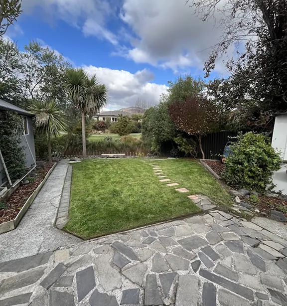 Lawn and stone pavers